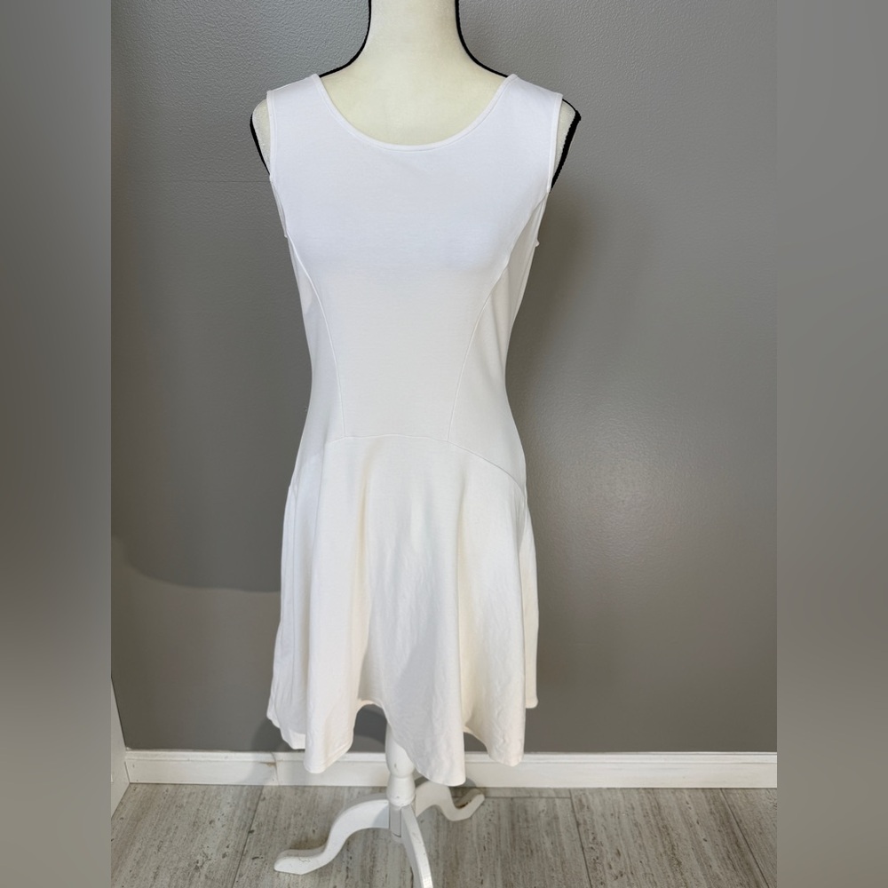 NY & Company White Cotton Fit & Flare Sleeveless Dress Size Small #2346
